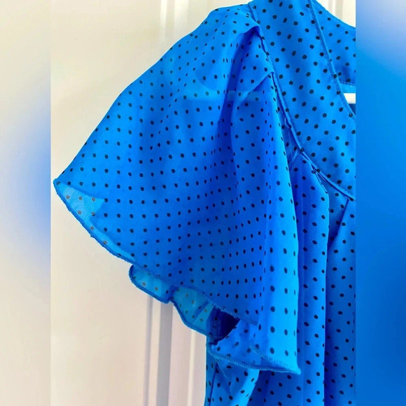 Dress Barn Blue Polka Dot Tie Neck Blouse - Picture 5 of 6